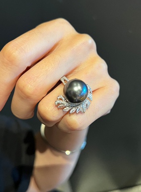 天然贝珠戒指仿大溪地黑珍珠戒指奢华戒指