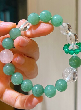 10mm复古东陵玉手链白水晶粉水晶手串 清新显白 女款小众设计饰品