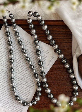 酷飒冷调冷艳灰黑色调高品质进口工艺施家珍珠混灰黑色珍珠项链