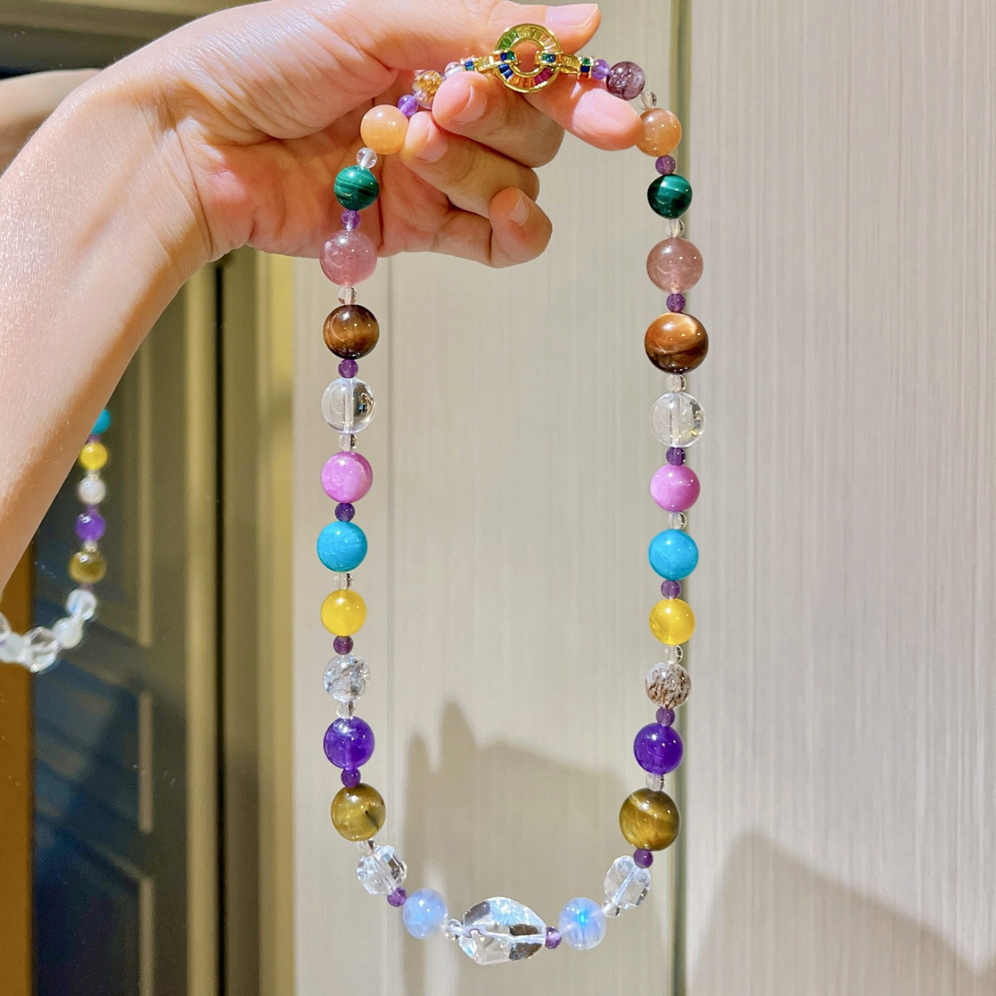 朱珠同款项链精品天然水晶多宝项链圆珠女多巴胺七彩串珠锁骨链