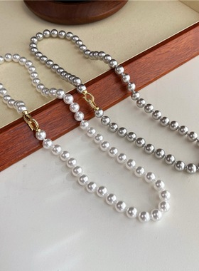 秋冬真多麻灰色澳白色珍珠项链女颈链配饰2025新款大气高档银扣