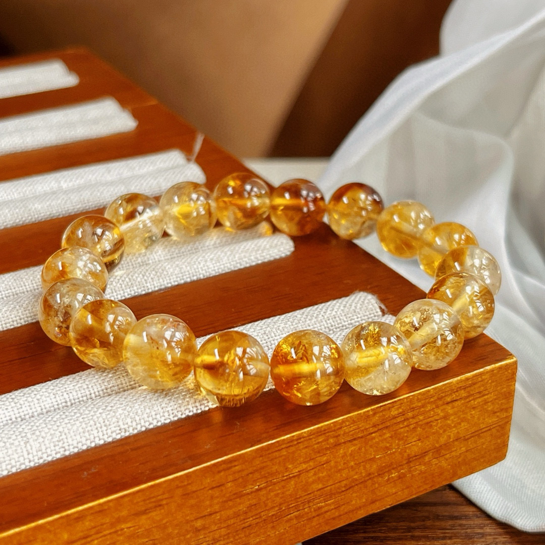 10mm天然黄水晶黄塔晶手链橘子黄手串手链闺蜜生日礼物弹力绳