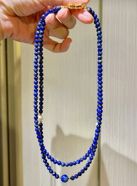 天然青金石项链女多层叠戴珍珠点缀 复古小众设计款锁骨链饰品