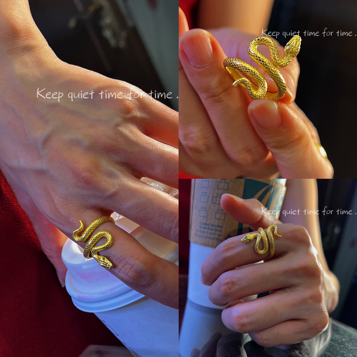 银镀18k金灵蛇戒指男女尾戒小蛇戒指潮酷个性情侣礼物小众设计