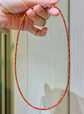 925银扣可调节天然南红小方糖小米珠项链baby珠锁骨链显白红色