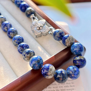 大颗粒12mm天然青金石项链颗颗打结复古自然青花瓷纹理圆珠锁骨链