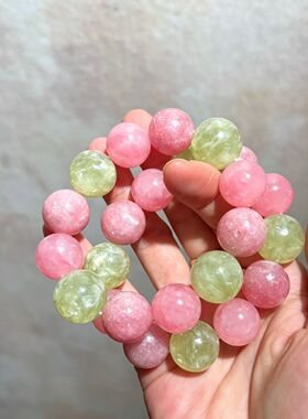 15-17mm天然马达加斯加粉晶绿祖母晶粉祖母晶撞色手链手串