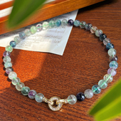 进店必buy款 绿野仙踪高品质10mm天然通透炫彩萤石项链 圆珠锁骨链