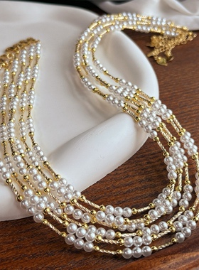 轻奢小众满天星施家珍珠项链锁骨链气质百搭毛衣项链choker