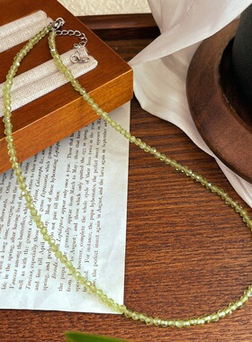 天然橄榄石极细锁骨链女 夏季小清新绿色串珠项链 显白百搭颈链