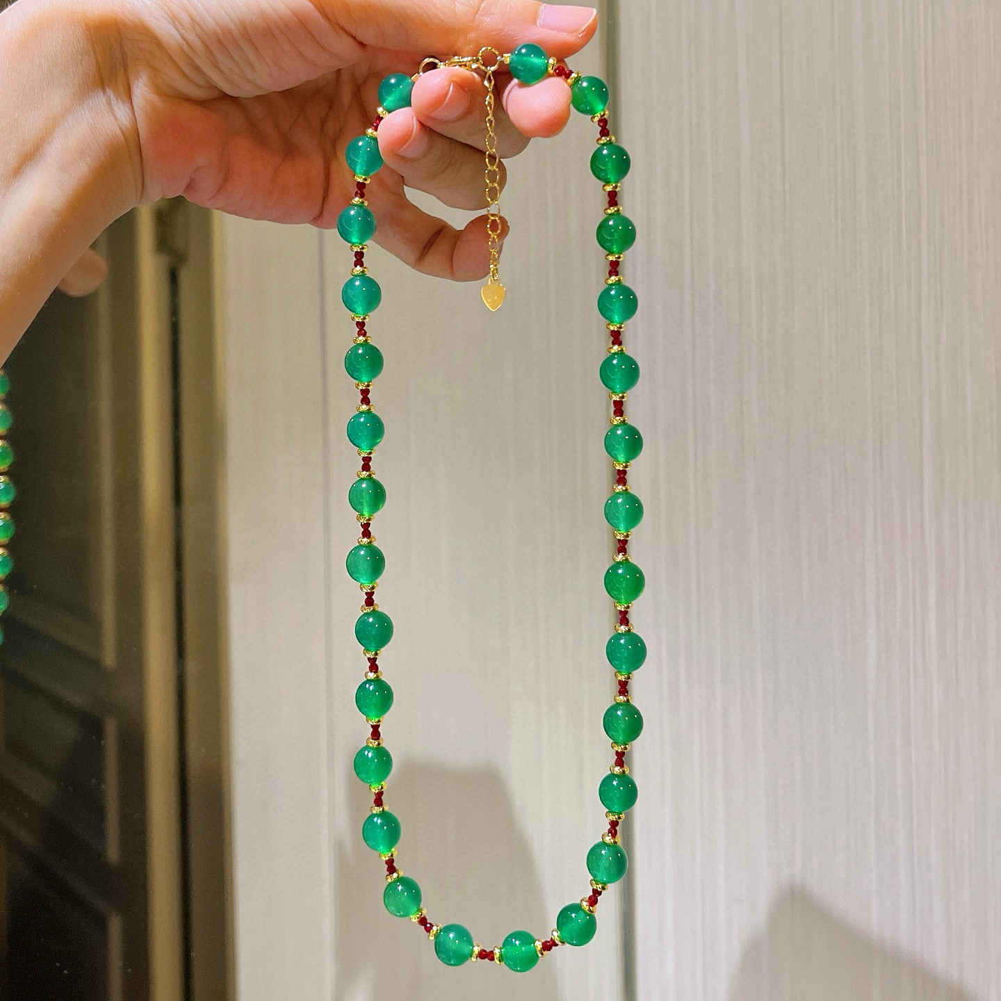 新中式复古国风天然绿玉髓串珠项链女款小众设计感高级气质锁骨链