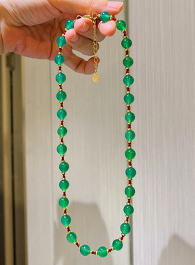 新中式复古国风天然绿玉髓串珠项链女款小众设计感高级气质锁骨链