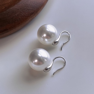 16mm冷光澳白色高品质施家珍珠耳环 s925银高跟鞋款小众女