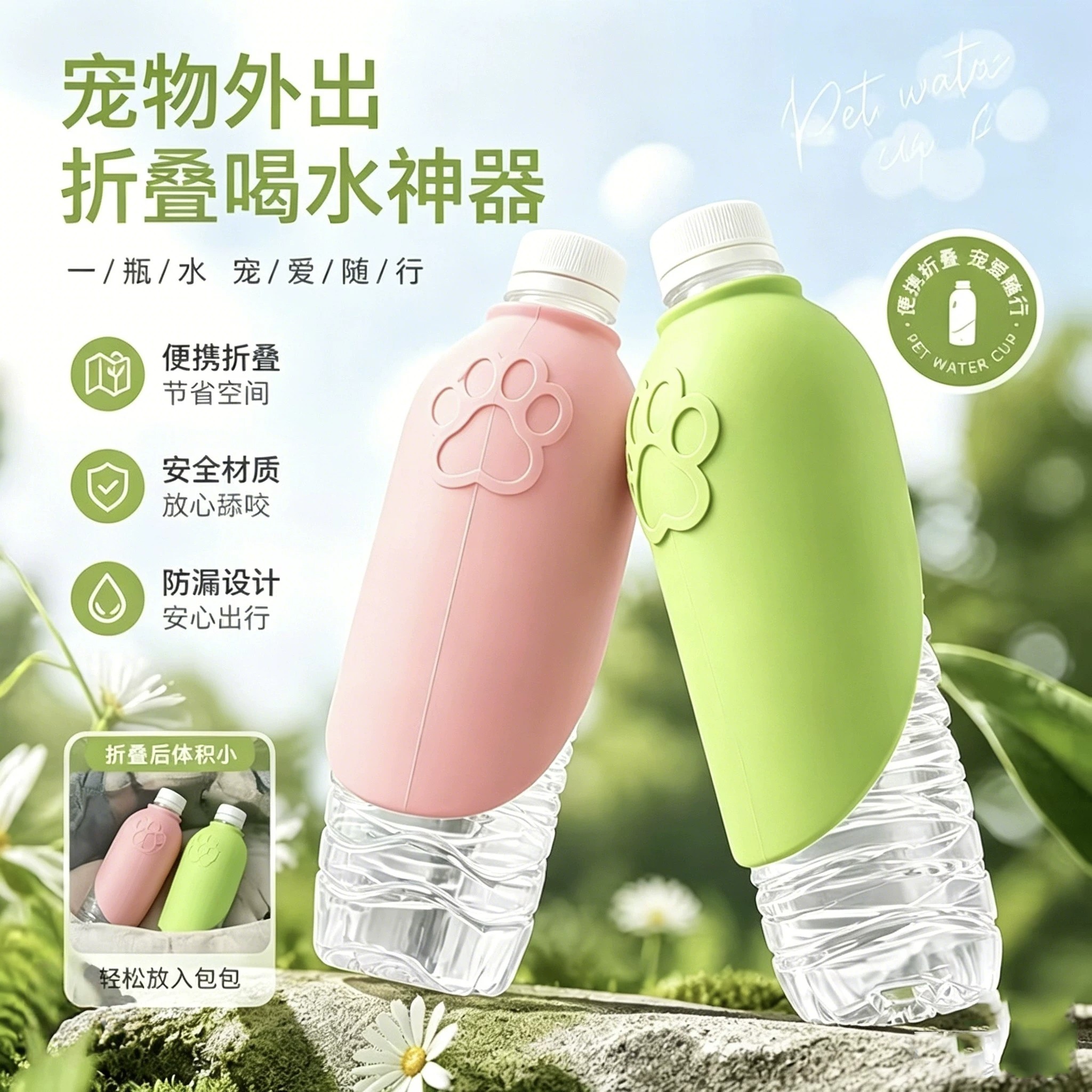 折叠便携遛狗随行饮水器