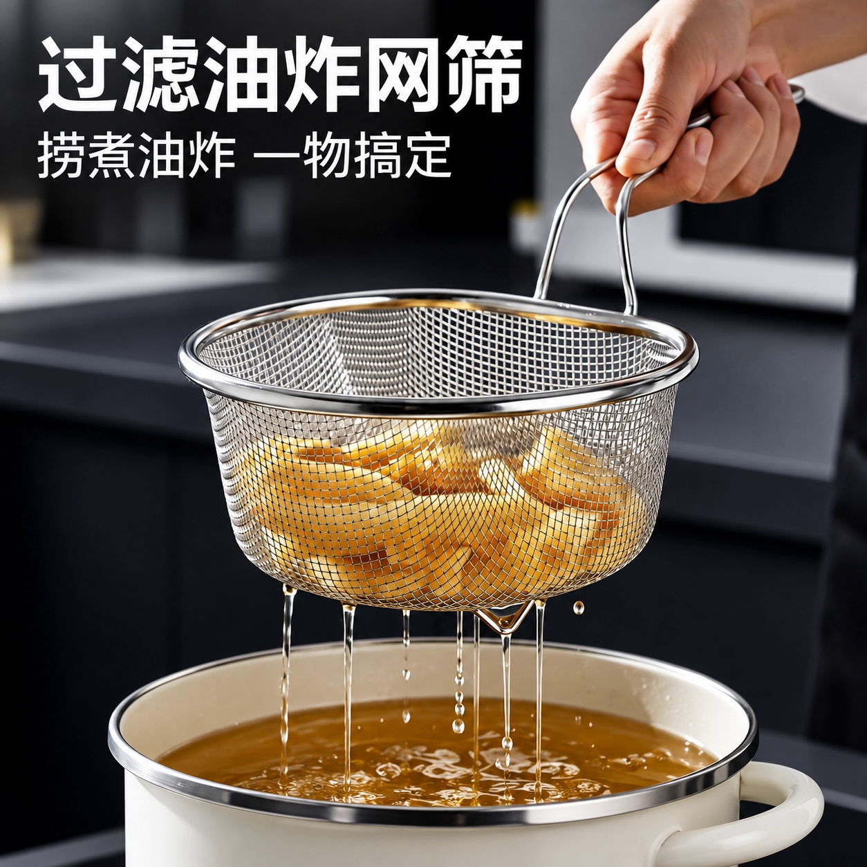 不锈钢加厚捞炸火锅漏勺网篮