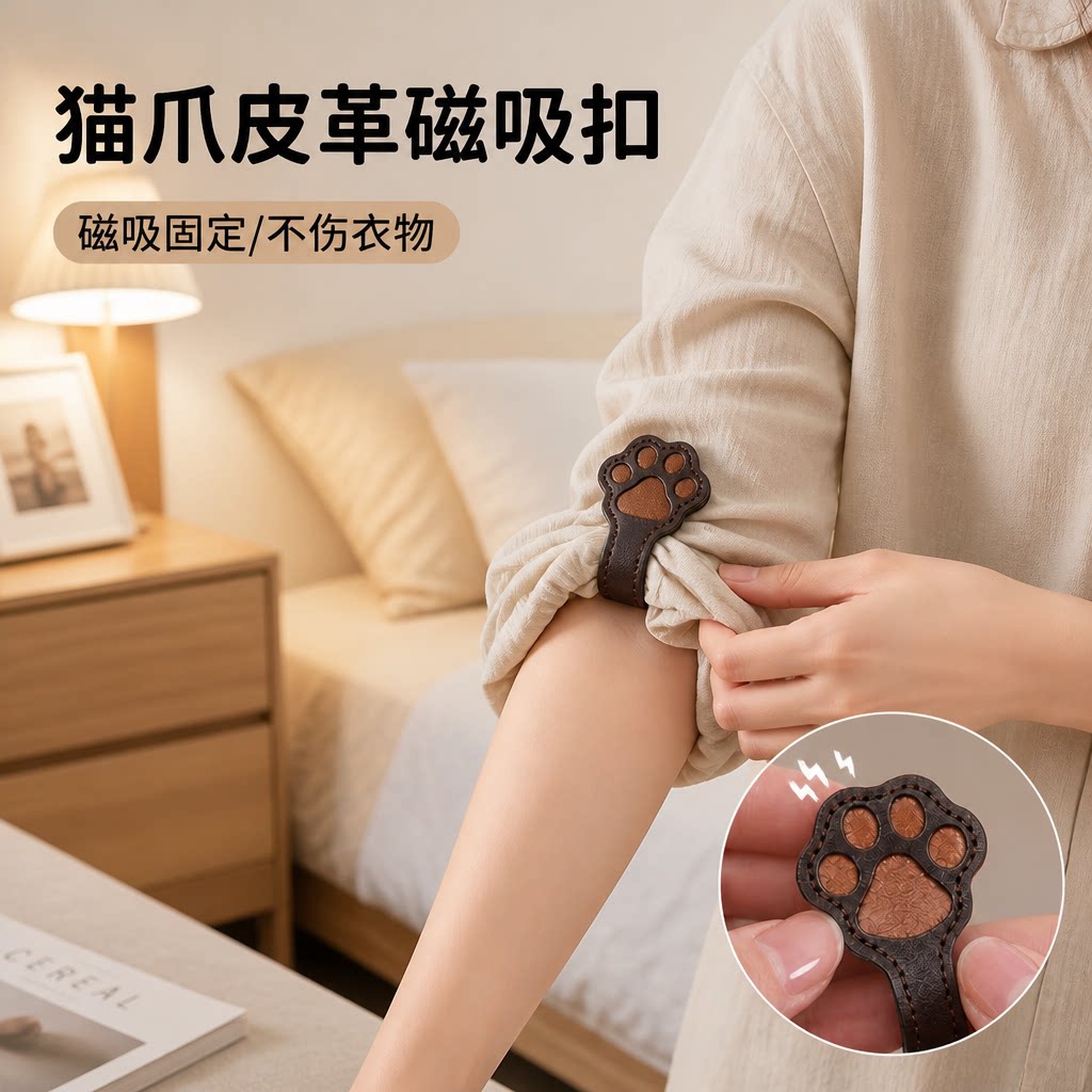 猫爪皮革磁吸袖口衬衫汉服边收口改短神器裤脚固定扣防滑隐形扣子