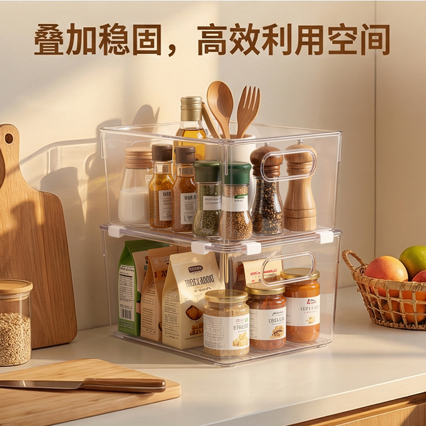 透明亚克力台面调料收纳筐