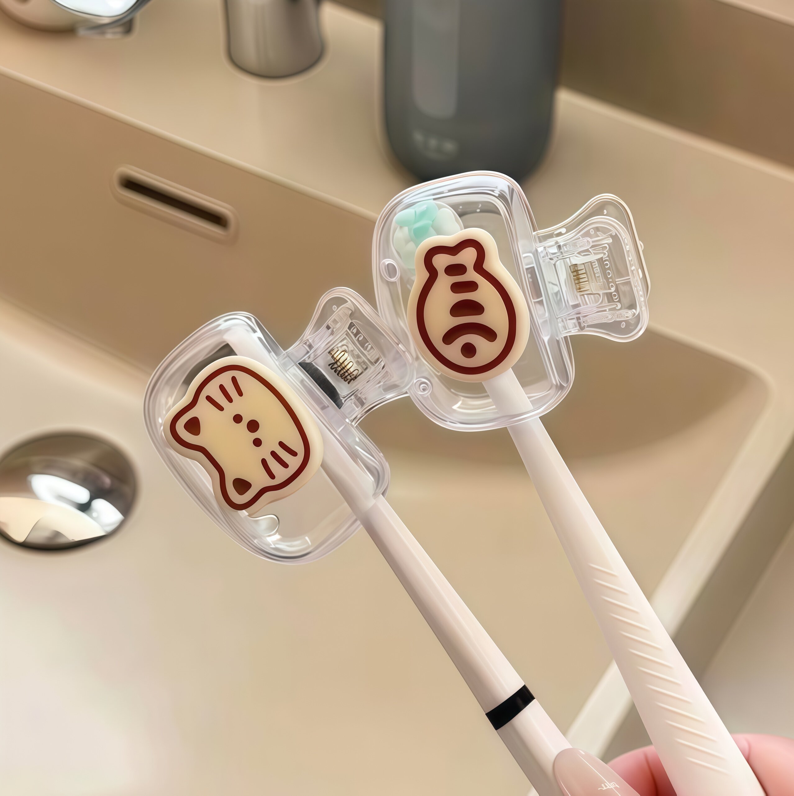 可爱小猫牙刷保护套卡通高颜值牙刷收纳便携旅行牙具防尘塑料夹子
