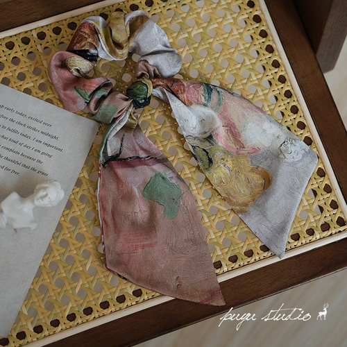 朴遇原创手工暗纹缎复古头绳飘带