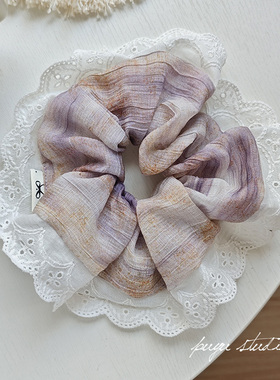 《旷野星辰》原创小众紫色水墨文艺大肠圈丸子头发绳皮筋拍照发饰