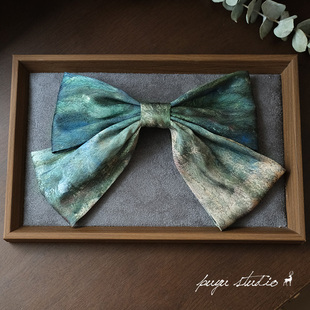 致敬莫奈油画小众高级感蝴蝶结发夹弹簧夹顶夹拍照发饰 睡莲