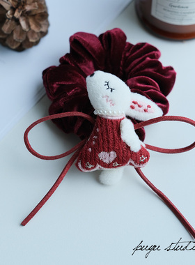 《红裙绒绒》朴遇原创新年红色可爱小兔子羊驼发圈发绳皮筋发饰