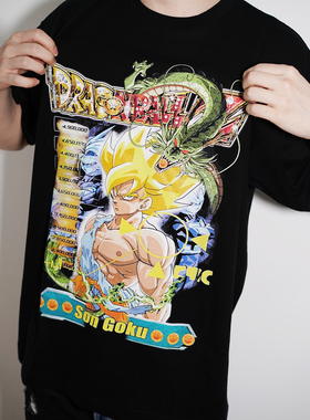 重磅vintage复古龙珠DRAGON超级赛亚人嘻哈男女款短袖宽松T恤动漫