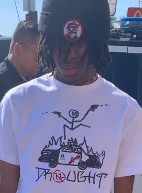 欧美涂鸦 警车 插画 火柴人 印花 短袖T恤 嘻哈 宽松 Rap美式说唱