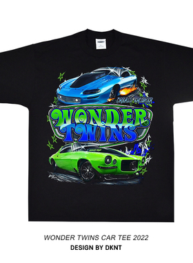 DKNT美式街头嘻哈水洗做旧赛车印花短袖T恤男女宽松圆领上衣欧美