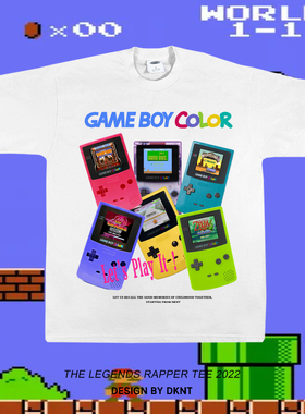 游戏机图案 GAMEBOY 童年 卡通 印花 短袖T恤 嘻哈 宽松 Rap美式