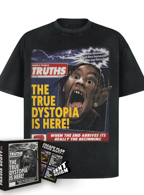 Travis scott 嘻哈 欧美 复古 vintage 短袖T恤 小领口 水洗做旧