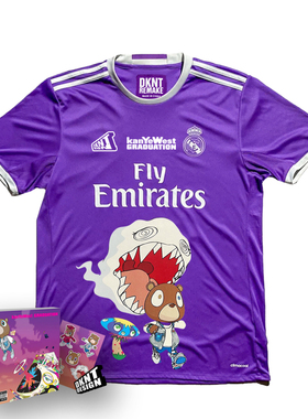 侃爷辍学熊足球衣Remake球服bootleg短袖夏季Graduation紫色男女