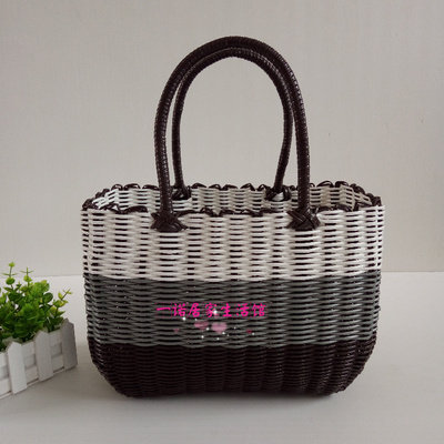 外贸购物篮塑料管菜篮子洗澡篮宠物篮收纳篮手工编织手提买菜篮子