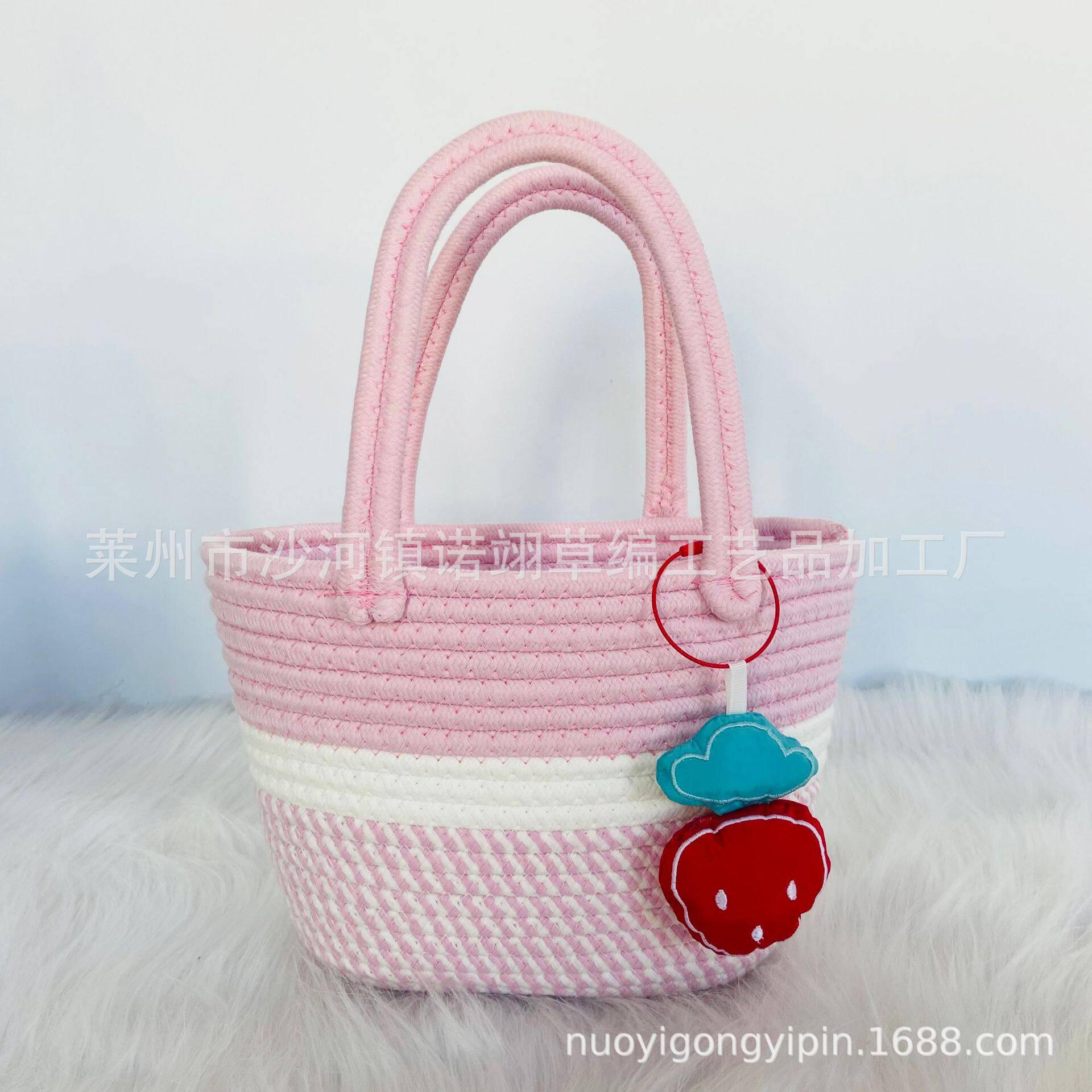 棉绳编织麻花手提购物包