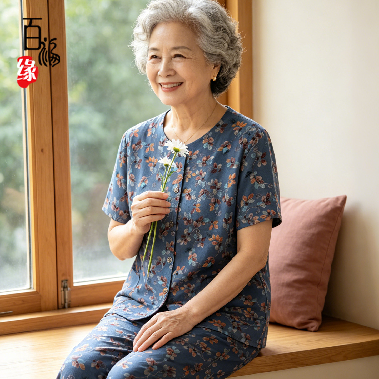中老年女装奶奶夏装短袖衬衫套装