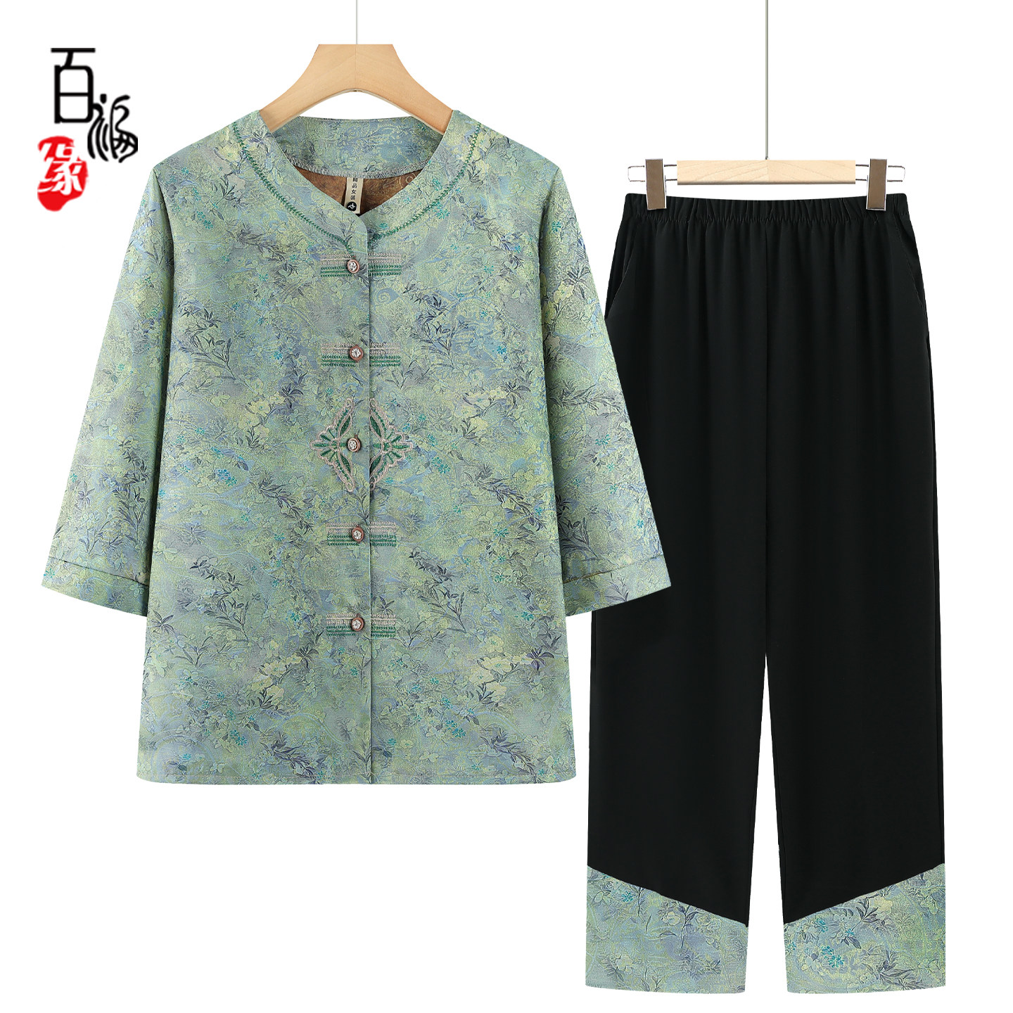 中老年女夏装新中式套装奶奶衣服