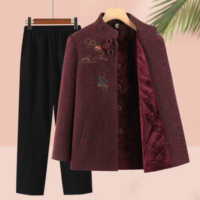 奶奶秋冬装毛呢外套老年人女加厚