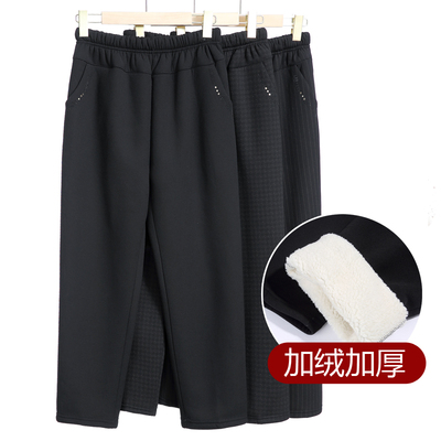 妈妈裤子宽松老人羊羔绒奶奶高腰