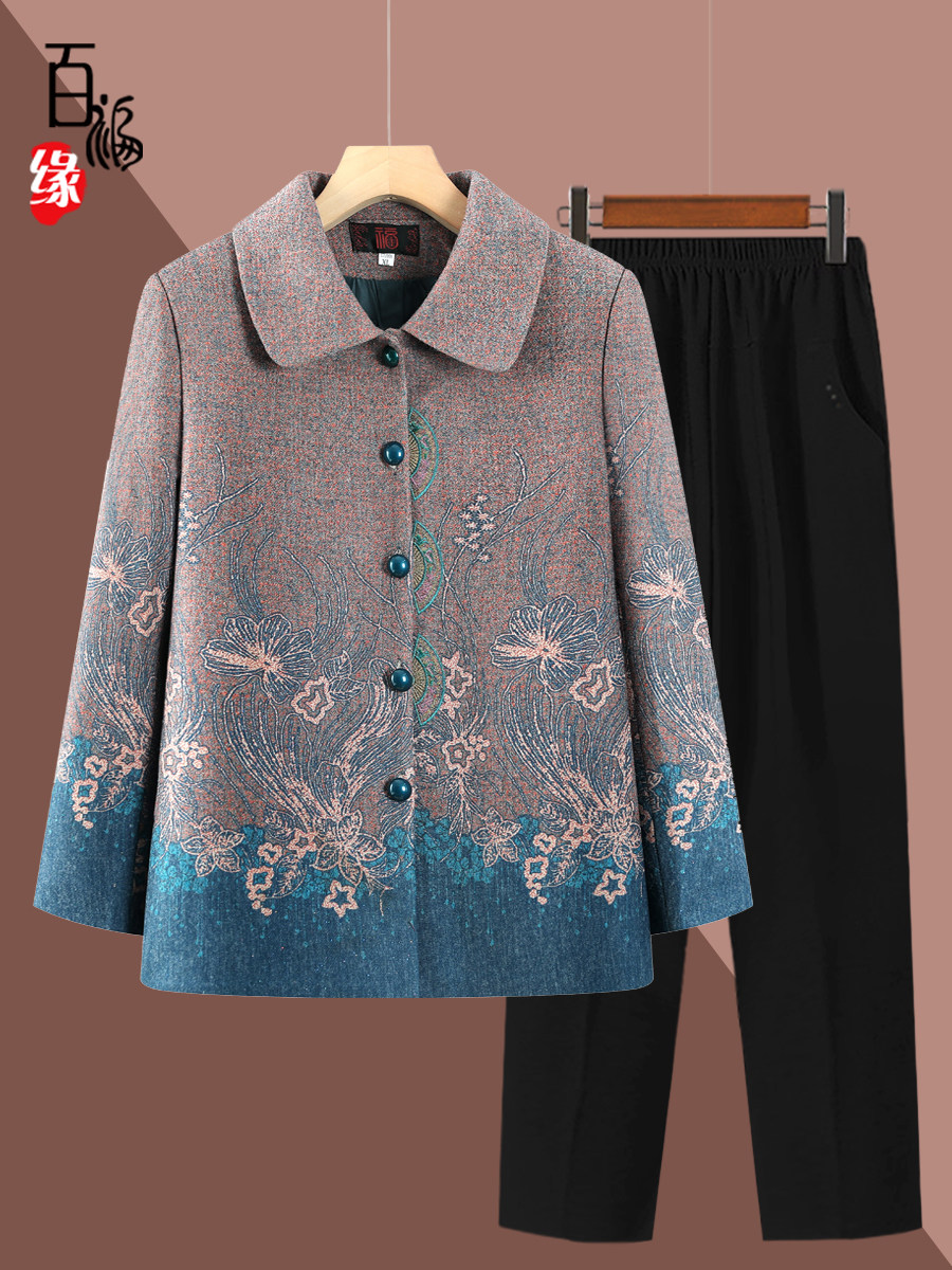 เสื้อโค้ทขนสัตว์ฤดูใบไม้ผลิของคุณยาย สไตล์ใหม่สำหรับคุณแม่วัยกลางคนและผู้สูงอายุวัย 60–70 ปี เสื้อแจ็กเก็ตปกพับสำหรับฤดูใบไม้ผลิและฤดูใบไม้ร่วง เสื้อผ้าสำหรับสุภาพสตรีสูงวัย