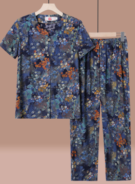 中老年人夏装女奶奶棉绸套装60岁70大码短袖妈妈衬衫老人太太衣服