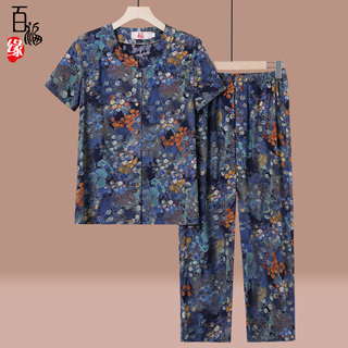 中老年人夏装女奶奶棉绸套装60岁70大码短袖妈妈衬衫老人太太衣服