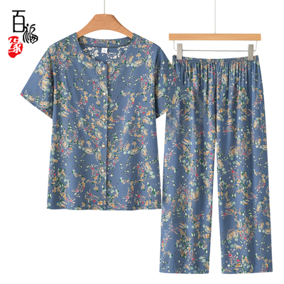 中老年人夏季女套装妈妈短袖棉绸