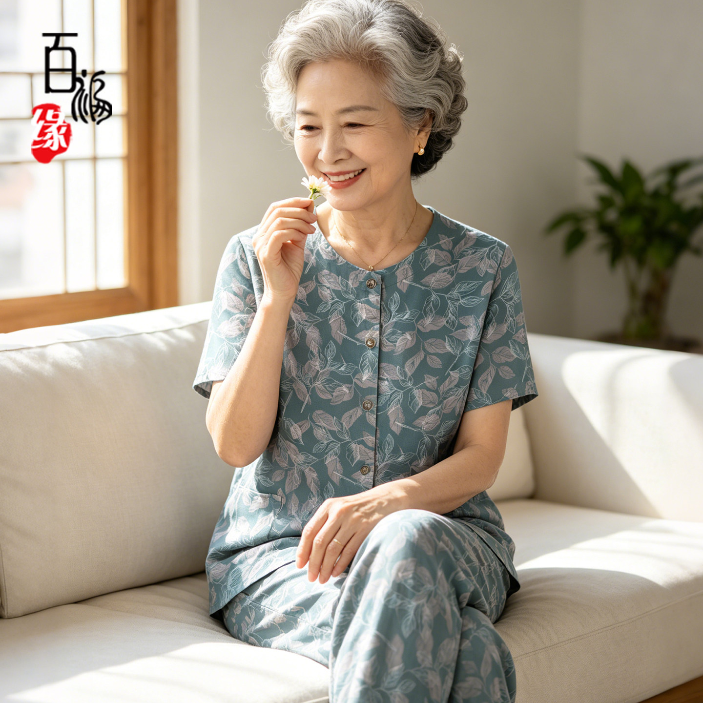 老太太夏装棉绸短袖套装休闲衬衫
