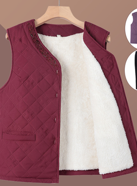 中老年人秋冬女马甲奶奶加绒加厚外套妈妈大码保暖背心老太太棉衣