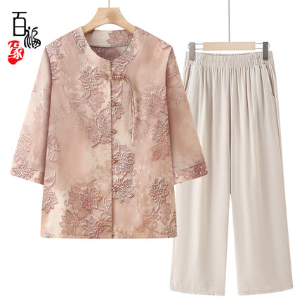 中老年人夏装妈妈七分袖衬衫宽松衬衣老人奶奶装洋气上衣夏天衣服