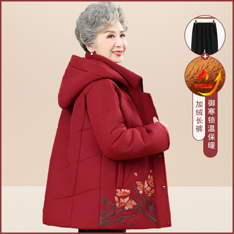 奶奶冬装加绒厚棉袄新款中老年女