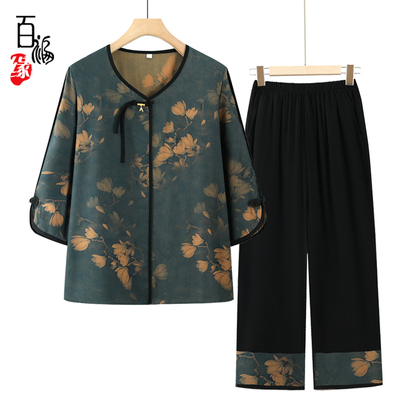 奶奶夏装中袖套装老年人宽松衣服