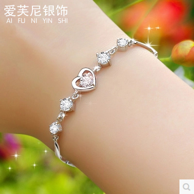 S925純銀手鏈女韓版新款刻字時尚銀飾品鑲鉆時尚創意女友生日禮物