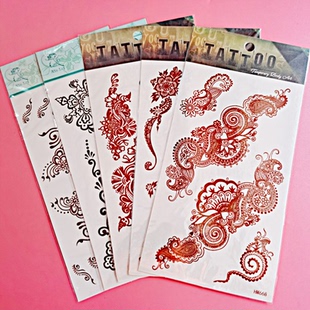新款红褐色花纹身贴纸男女防水持久仿真刺青遮疤痕贴10*20.5cm