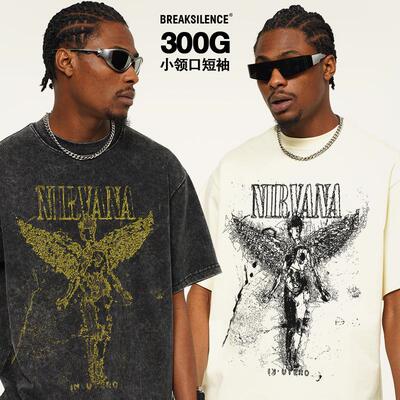 春夏新款NIRVANA涅槃破碎天使水洗做旧印花vintage短袖t恤潮男女